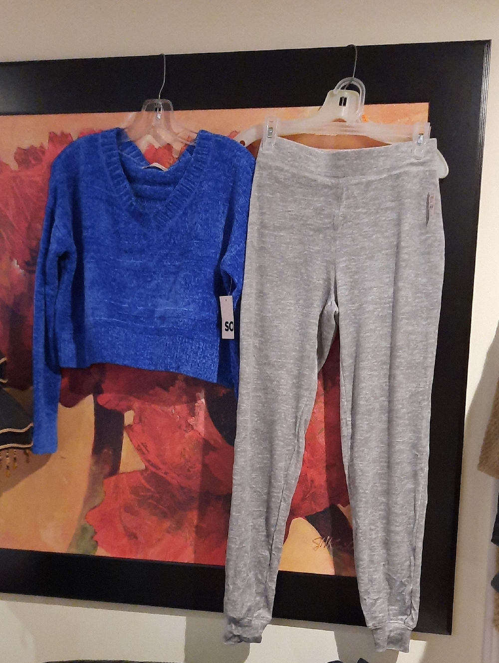NWT XS LOT BLUE SWEATER CROP TOP LONG SLEEVE V NECK & LIGHTWEIGHT VELOUR PANTS